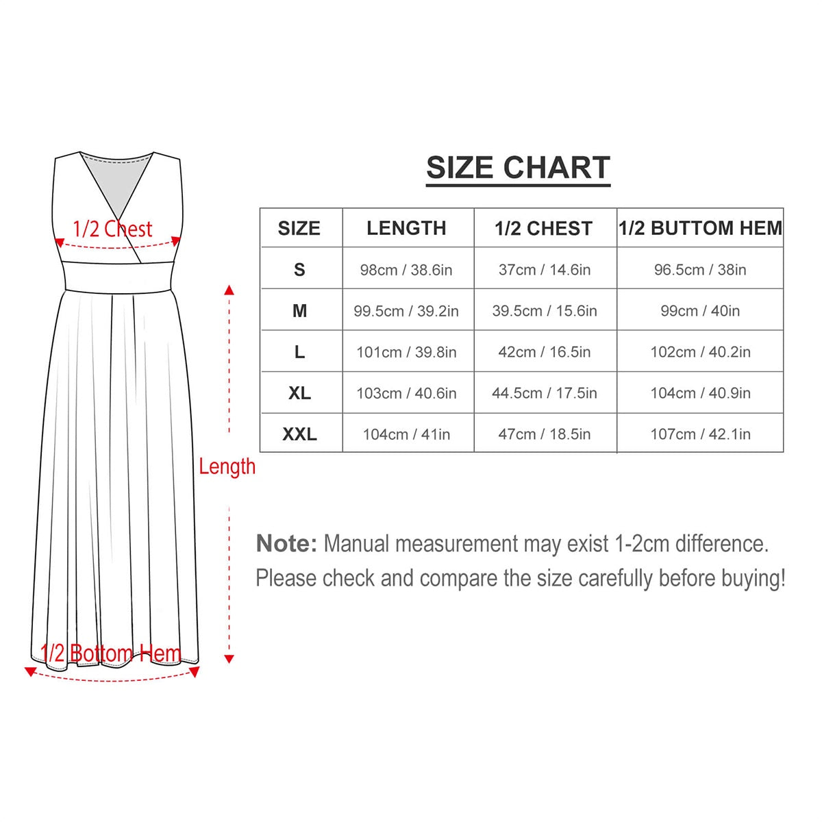 Clipper butterfly Dress- Sleeveless Maxi Dress measurement chart