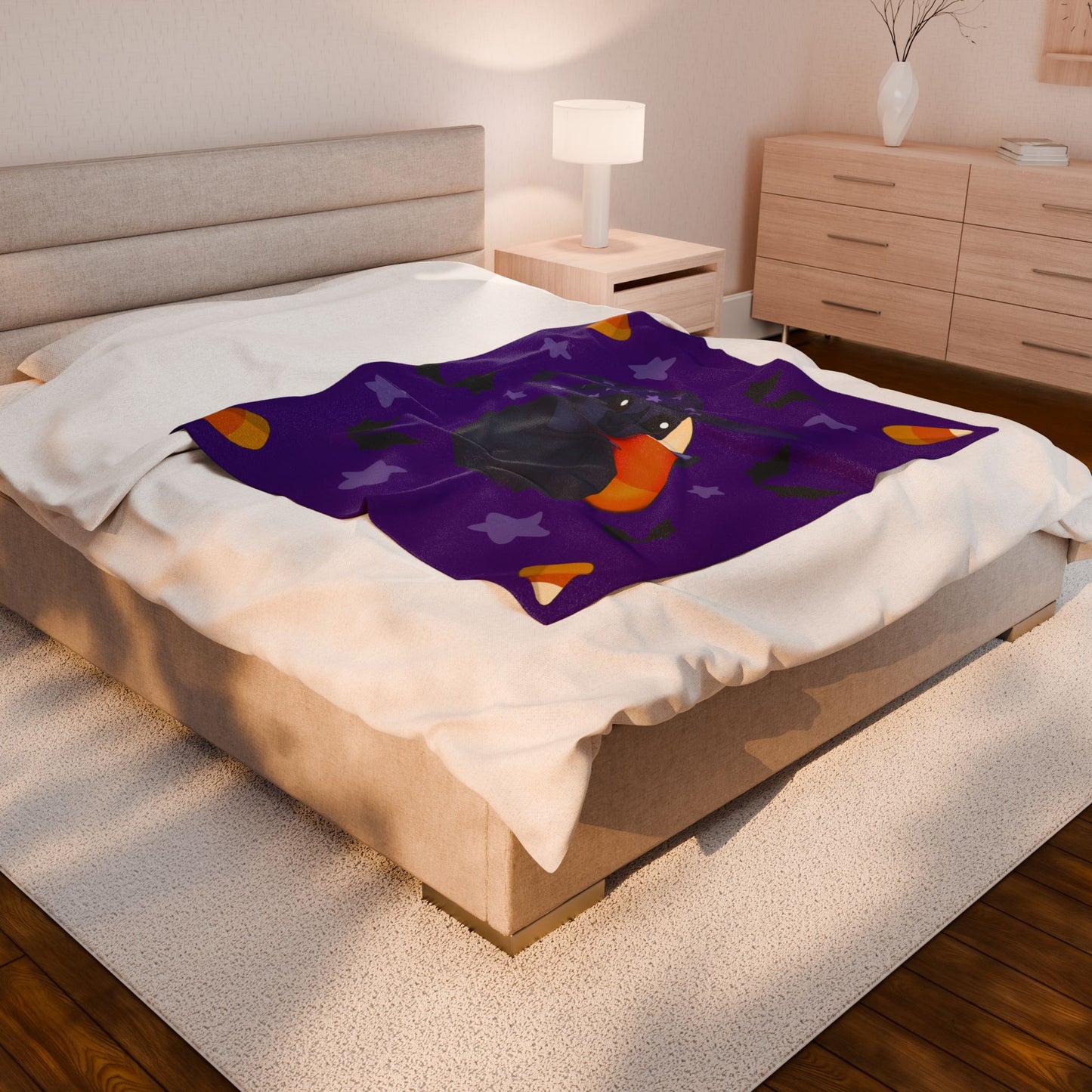 Plush Blanket - Halloween Bat and Candycorn