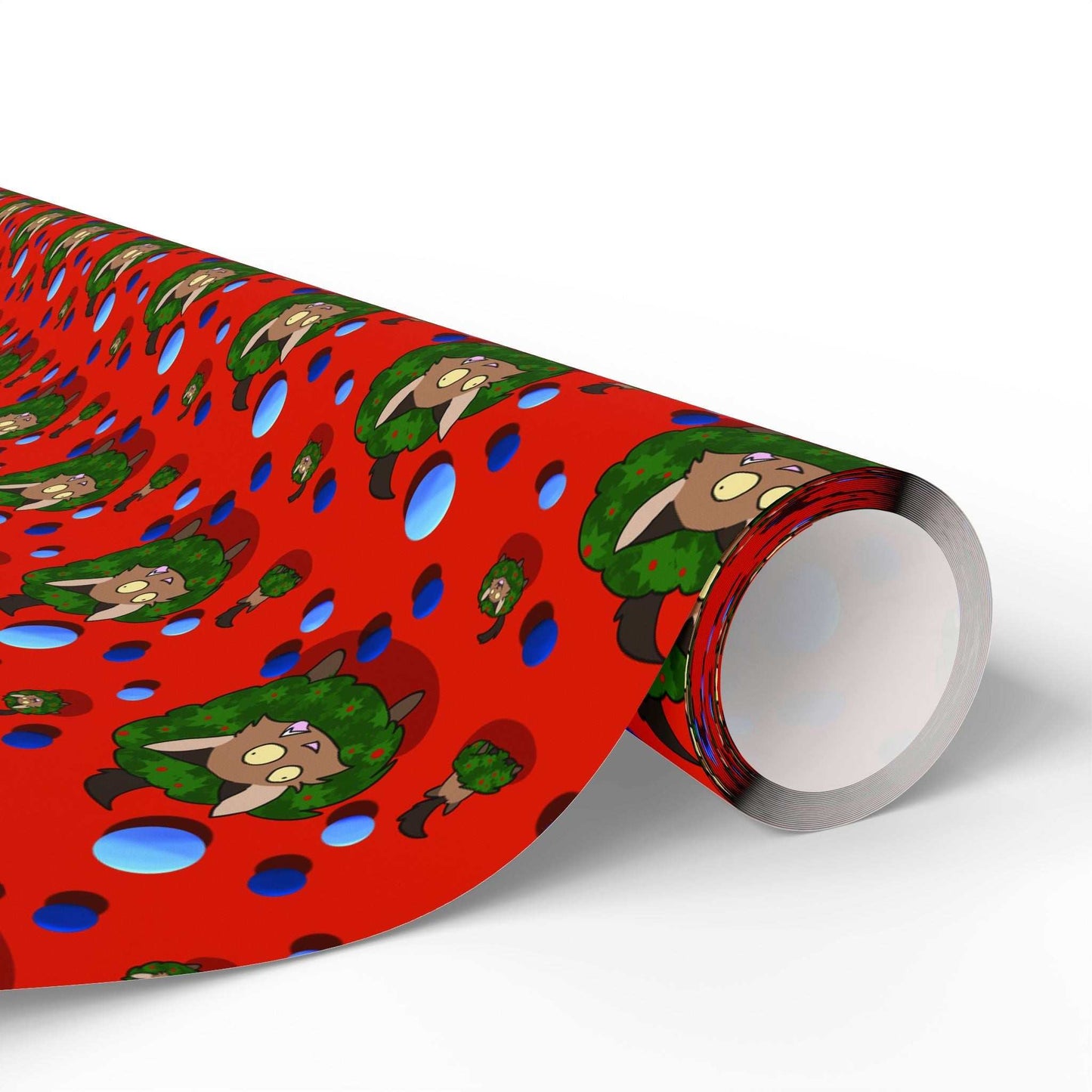 Cat Christmas Wrapping Paper - Red background