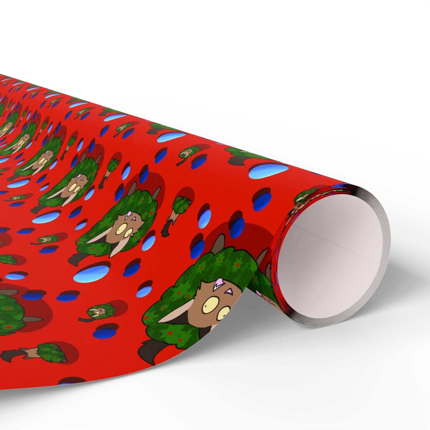 Cat Christmas Wrapping Paper - Red background