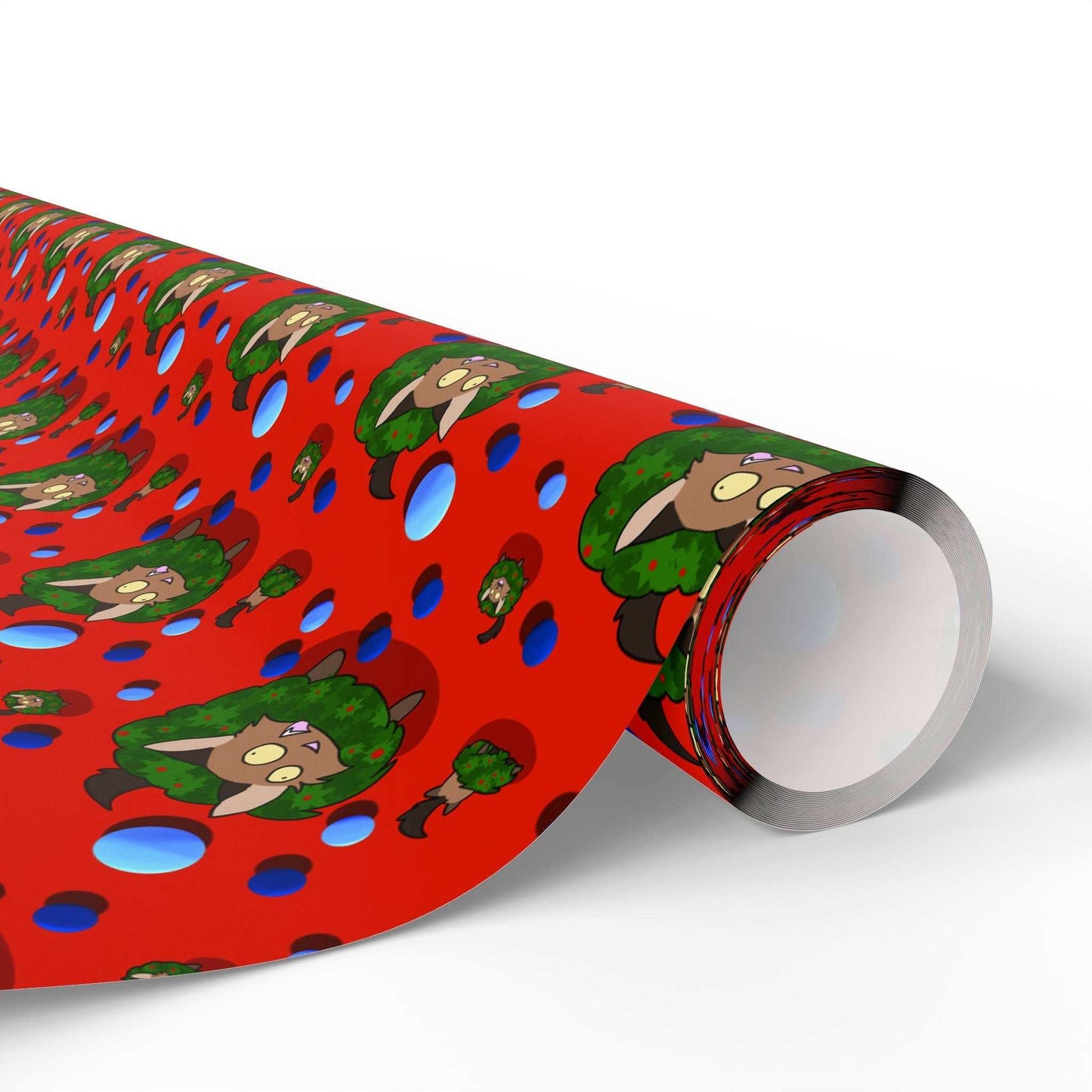 Cat Christmas Wrapping Paper - Red background