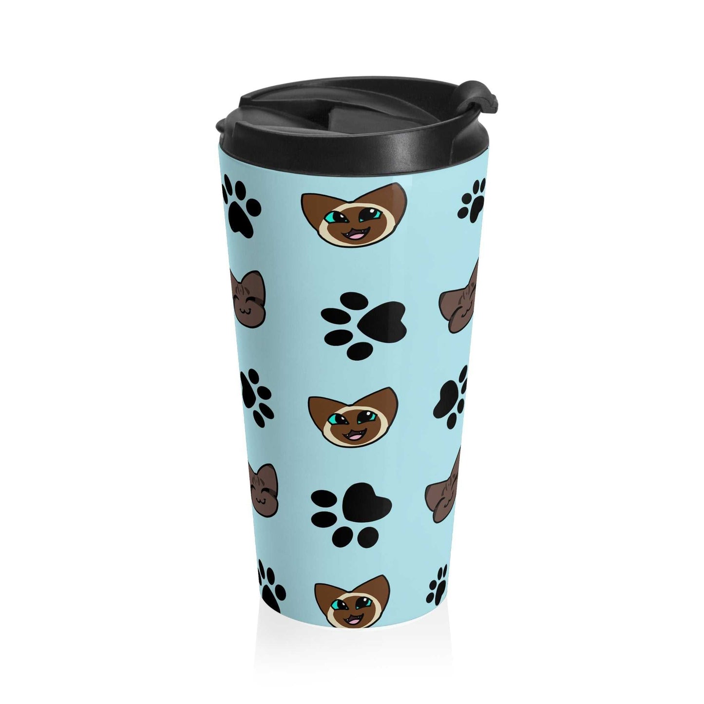 Cat Tumbler - Blue Steel Mug 15oz for Coffee Lovers