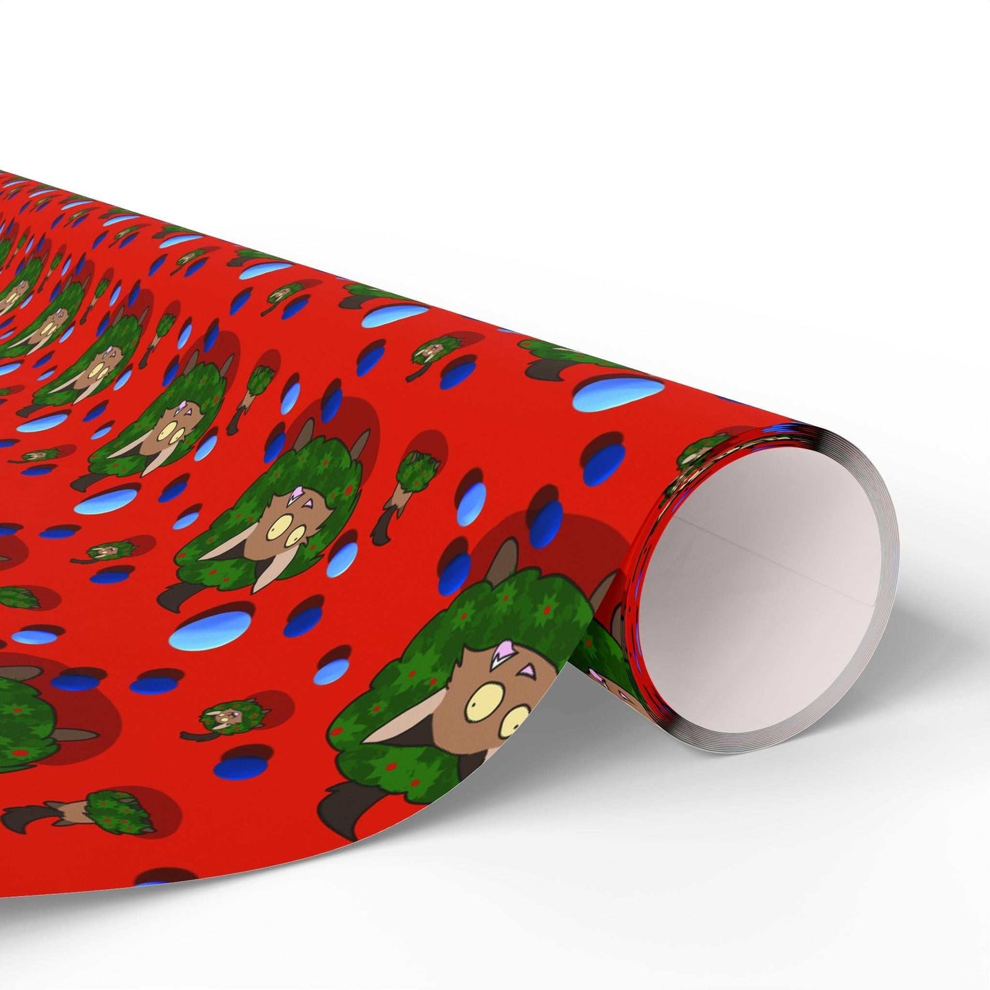 Cat Christmas Wrapping Paper - Red background