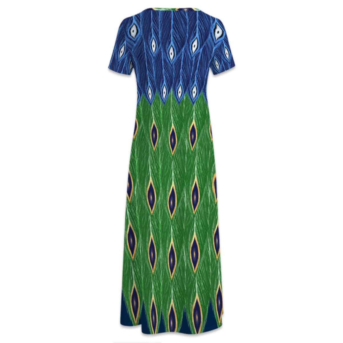Peacock Dress- Crewneck Maxi Shortsleeve