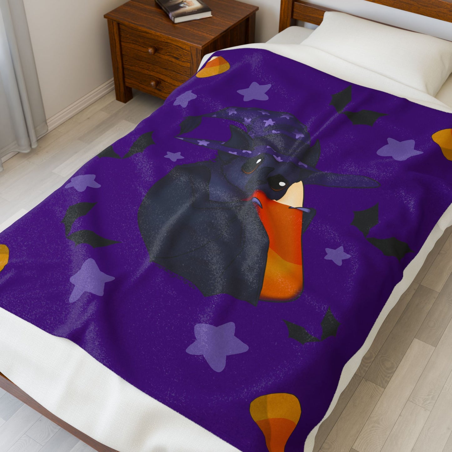 Plush Blanket - Halloween Bat and Candycorn