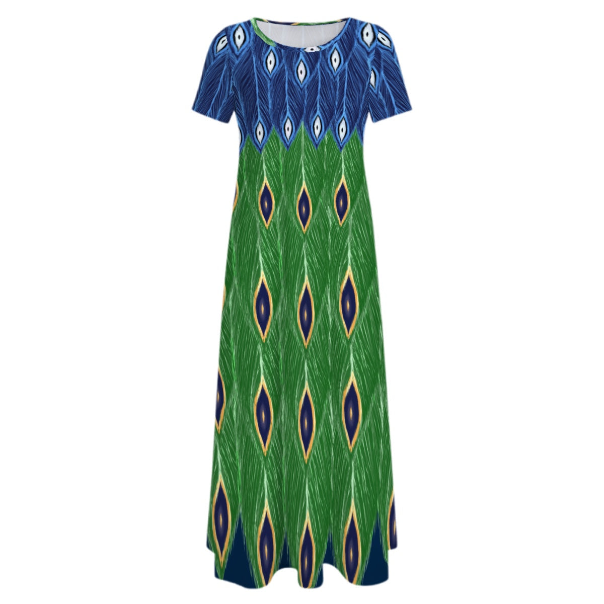 Peacock Dress- Crewneck Maxi Shortsleeve