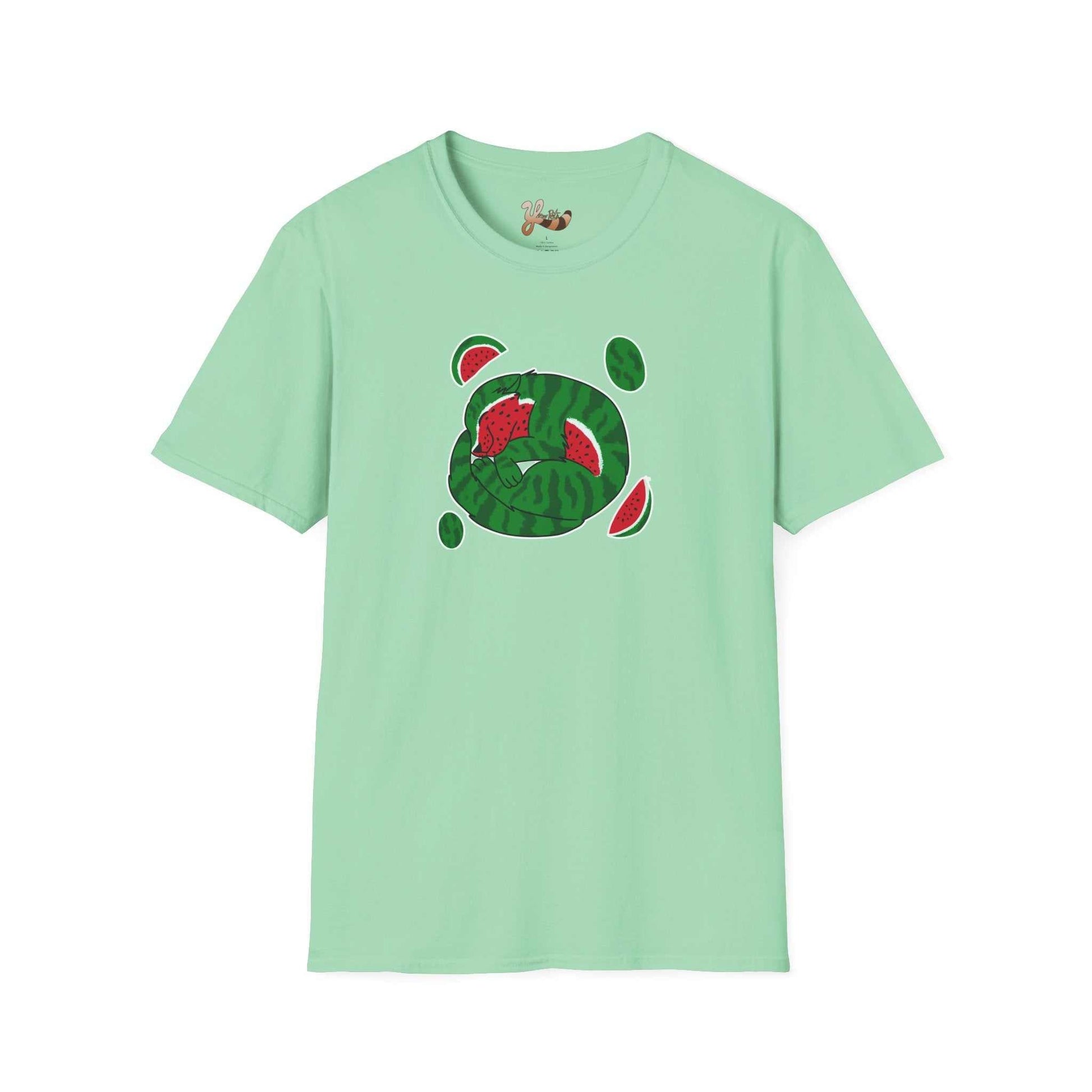 Watermelon Cat T-shirt - lime green