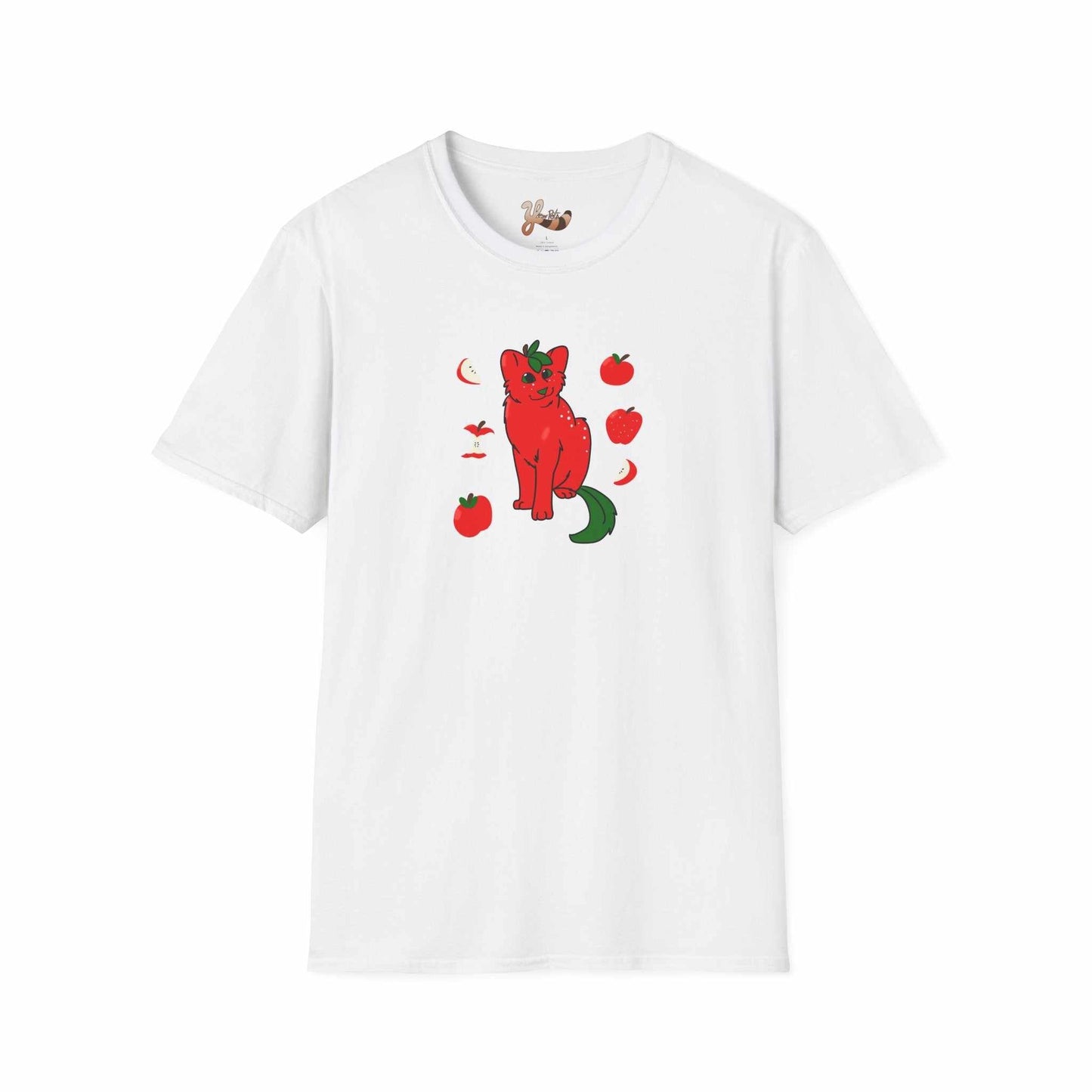 Apple Cat T-Shirt white— Cute Feline Fruit Graphic Tee