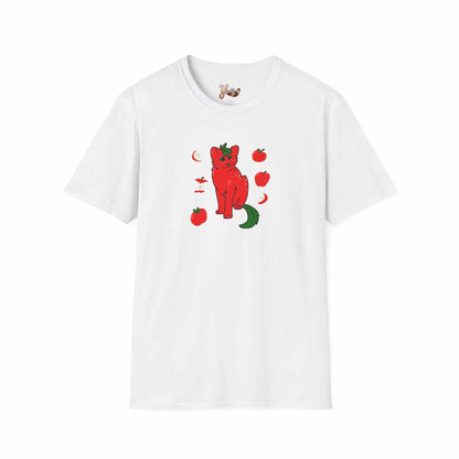 Apple Cat T-Shirt white— Cute Feline Fruit Graphic Tee