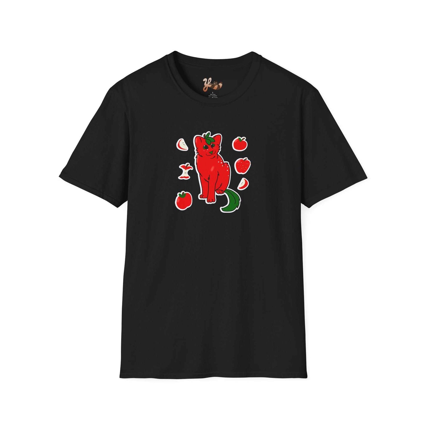 Apple Cat T-Shirt black— Cute Feline Fruit Graphic Tee