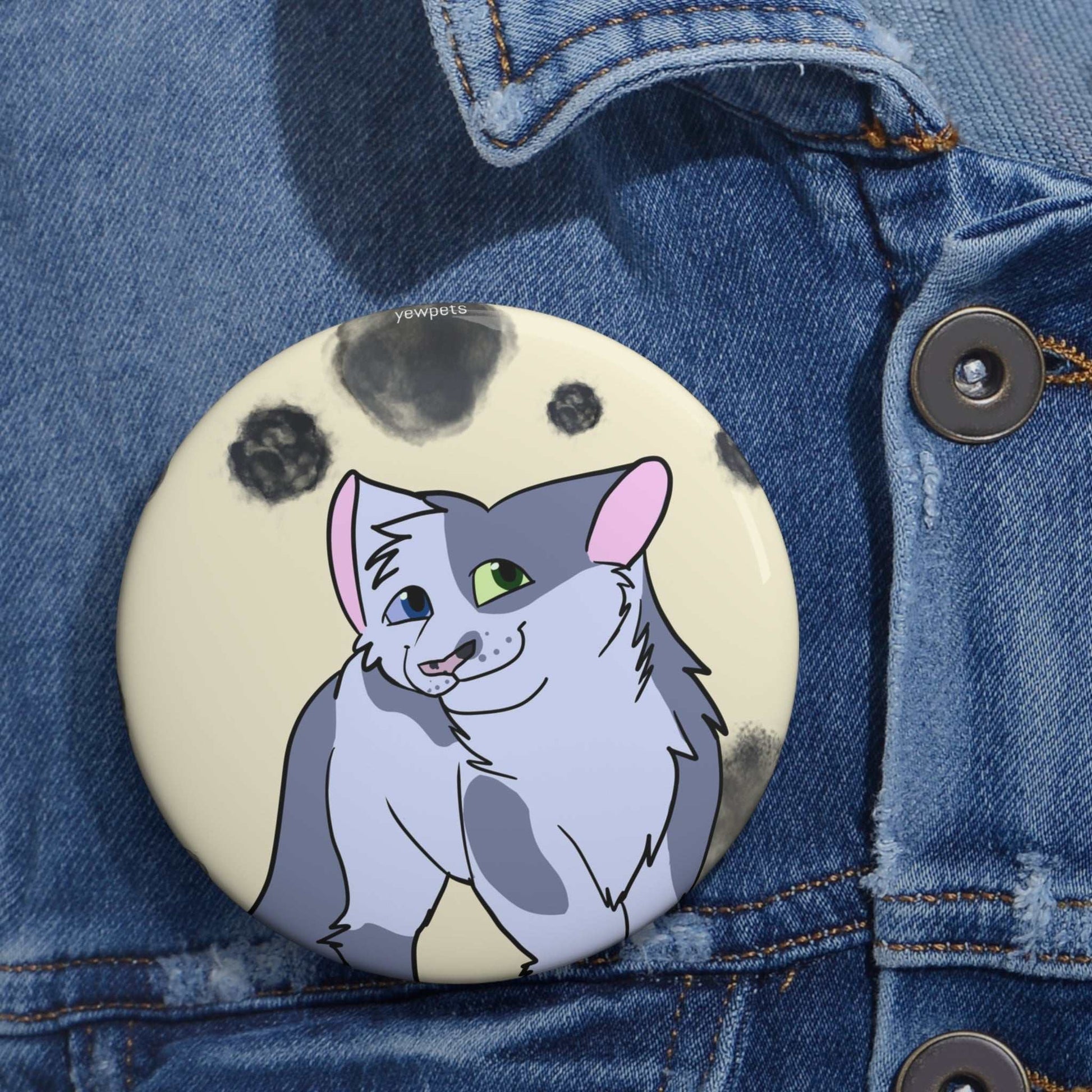 Grey and White cat Pinback Button