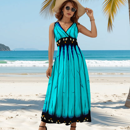 Light Blue Morpho butterfly dress- Sleeveless Maxi