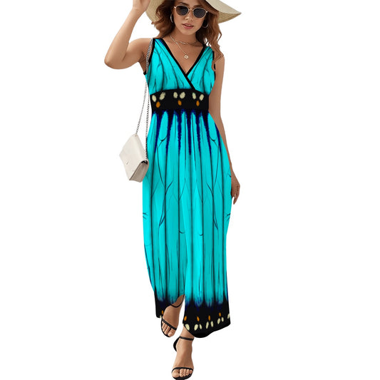 Light Blue Morpho butterfly dress- Sleeveless Maxi