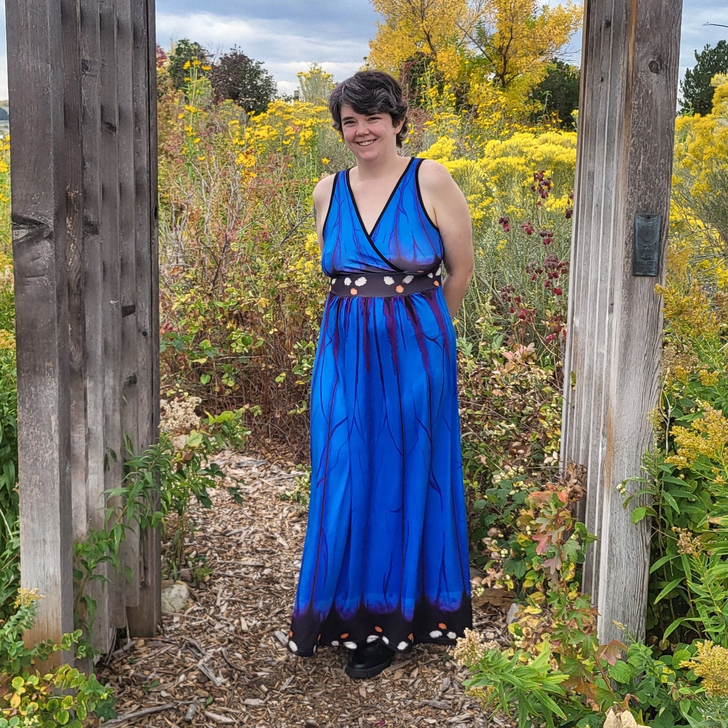 Blue Morpho dress- Sleeveless maxi