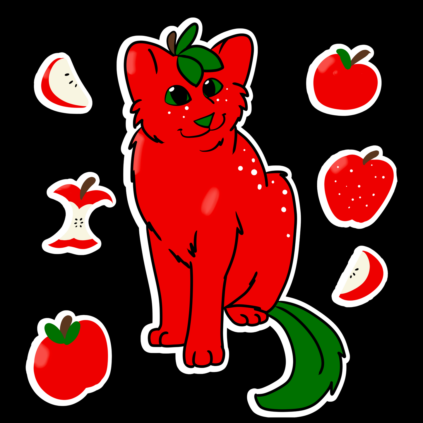 Apple Cat T-Shirt black— Cute Feline Fruit Graphic Tee