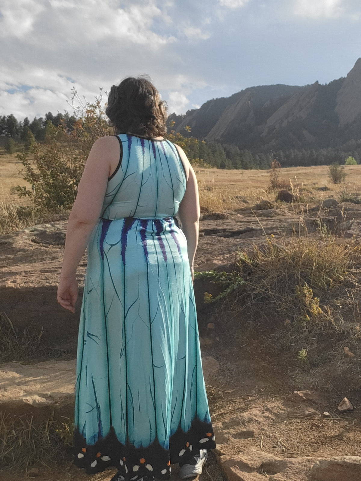 Light Blue Morpho butterfly dress- Sleeveless Maxi
