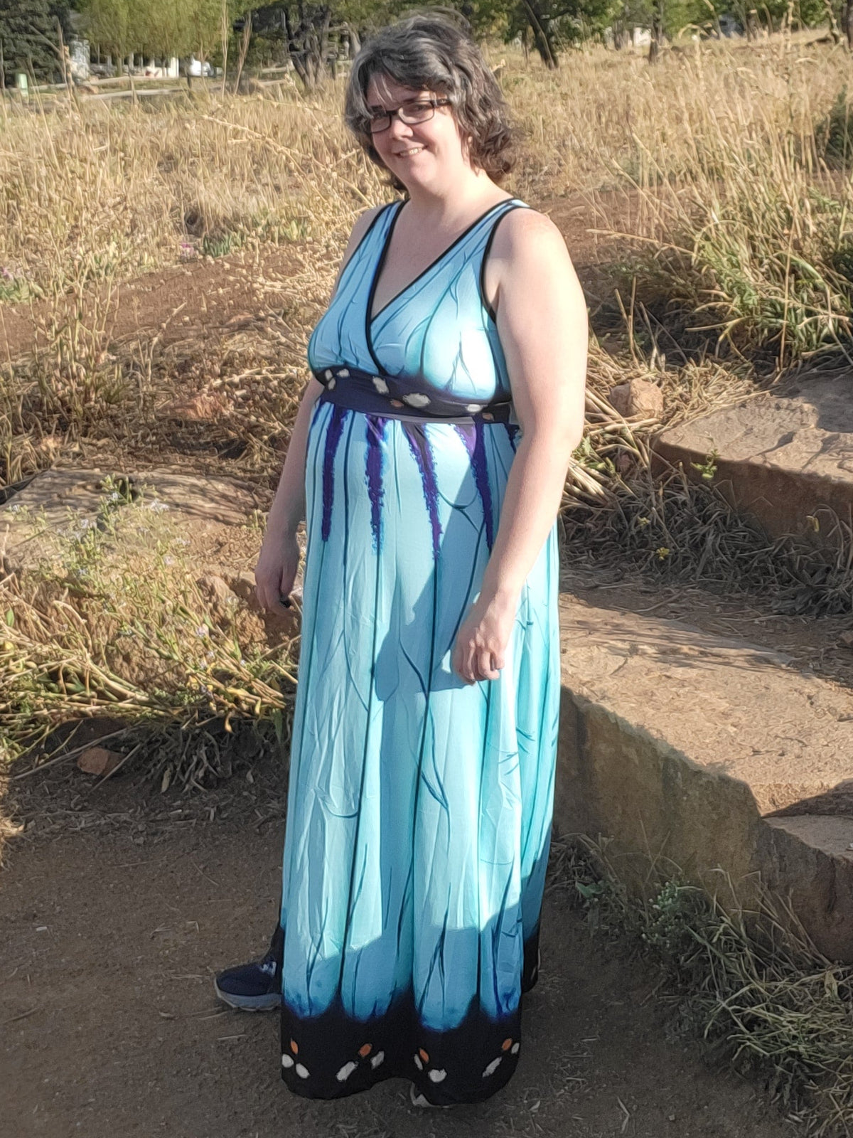 Light Blue Morpho butterfly dress- Sleeveless Maxi