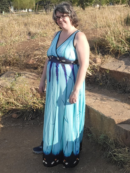 Light Blue Morpho butterfly dress- Sleeveless Maxi
