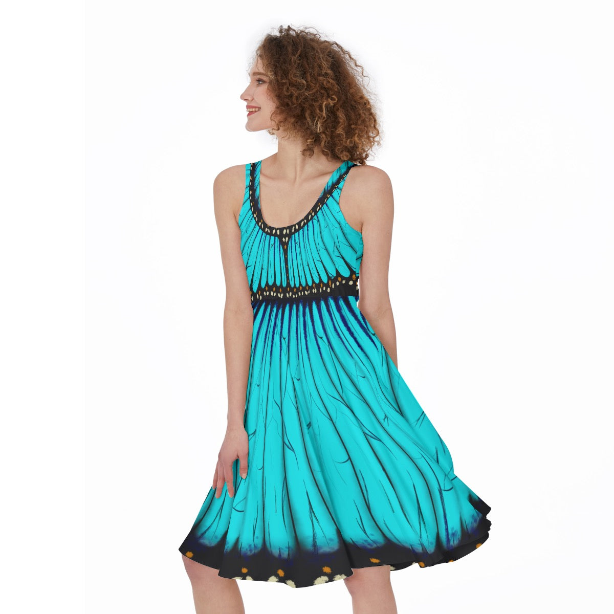 Light Blue Morpho Sleeveless Skater Dress