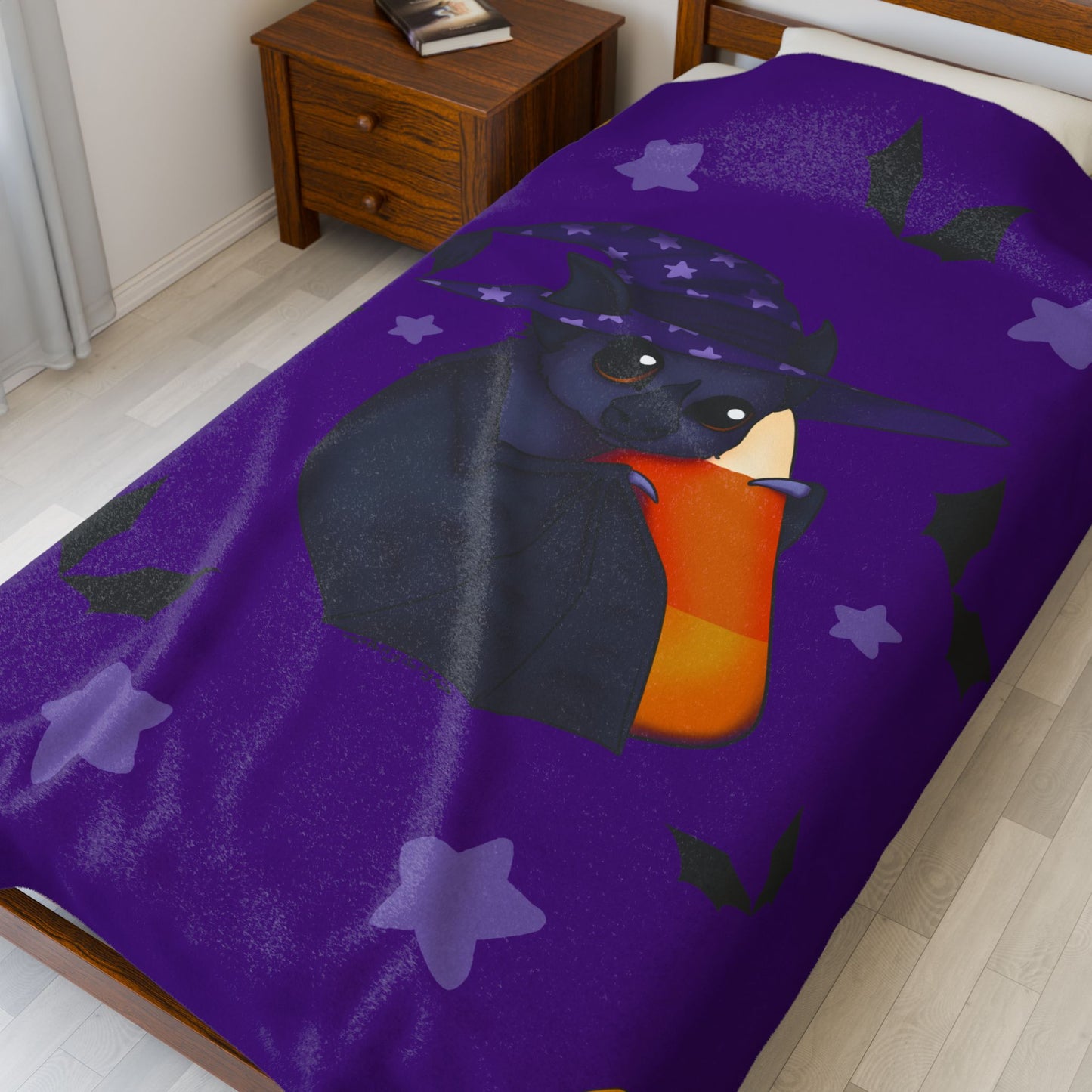 Plush Blanket - Halloween Bat and Candycorn