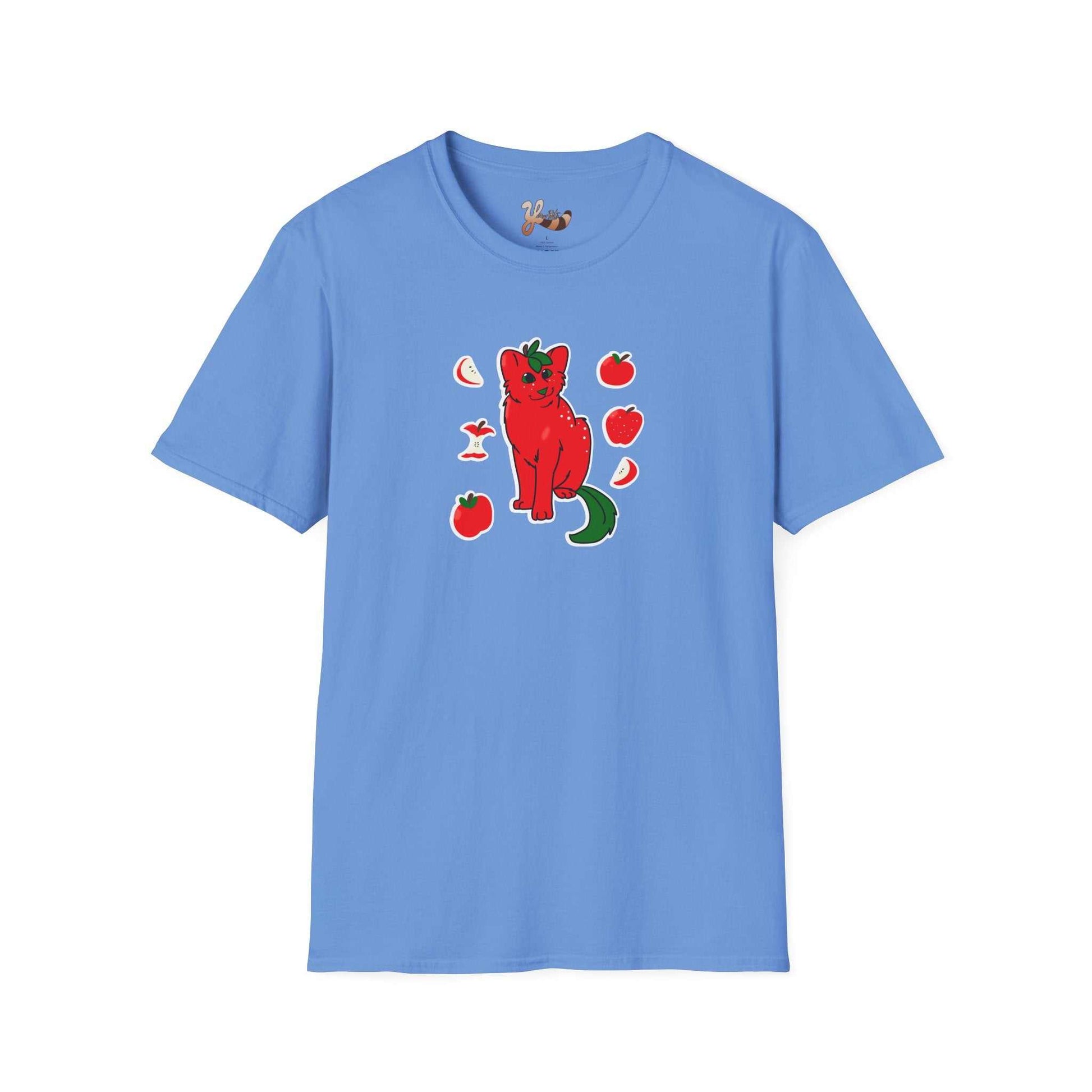 Apple Cat T-Shirt blue— Cute Feline Fruit Graphic Tee