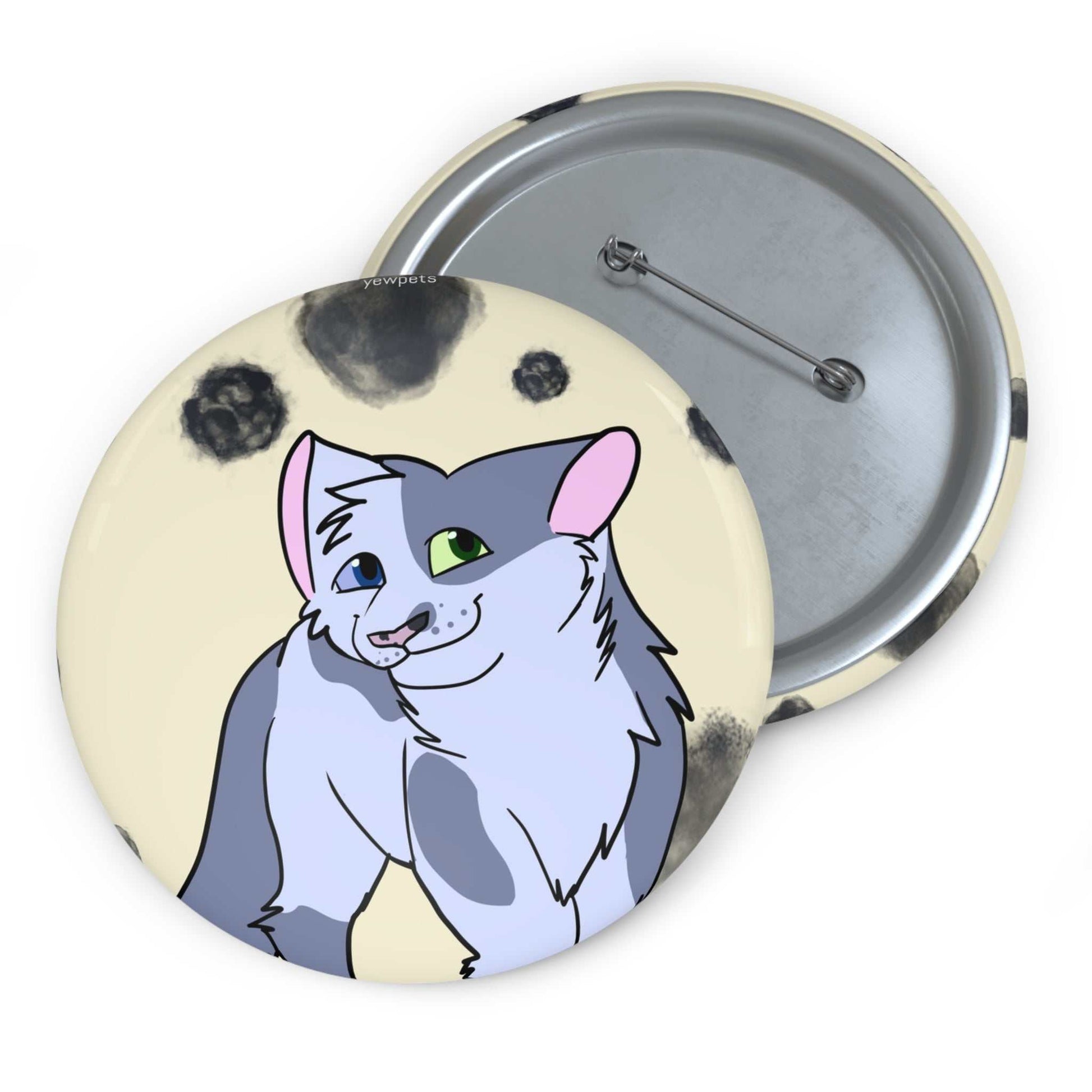 Grey and White cat Pinback Button