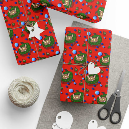 Cat Christmas Wrapping Paper - Red background