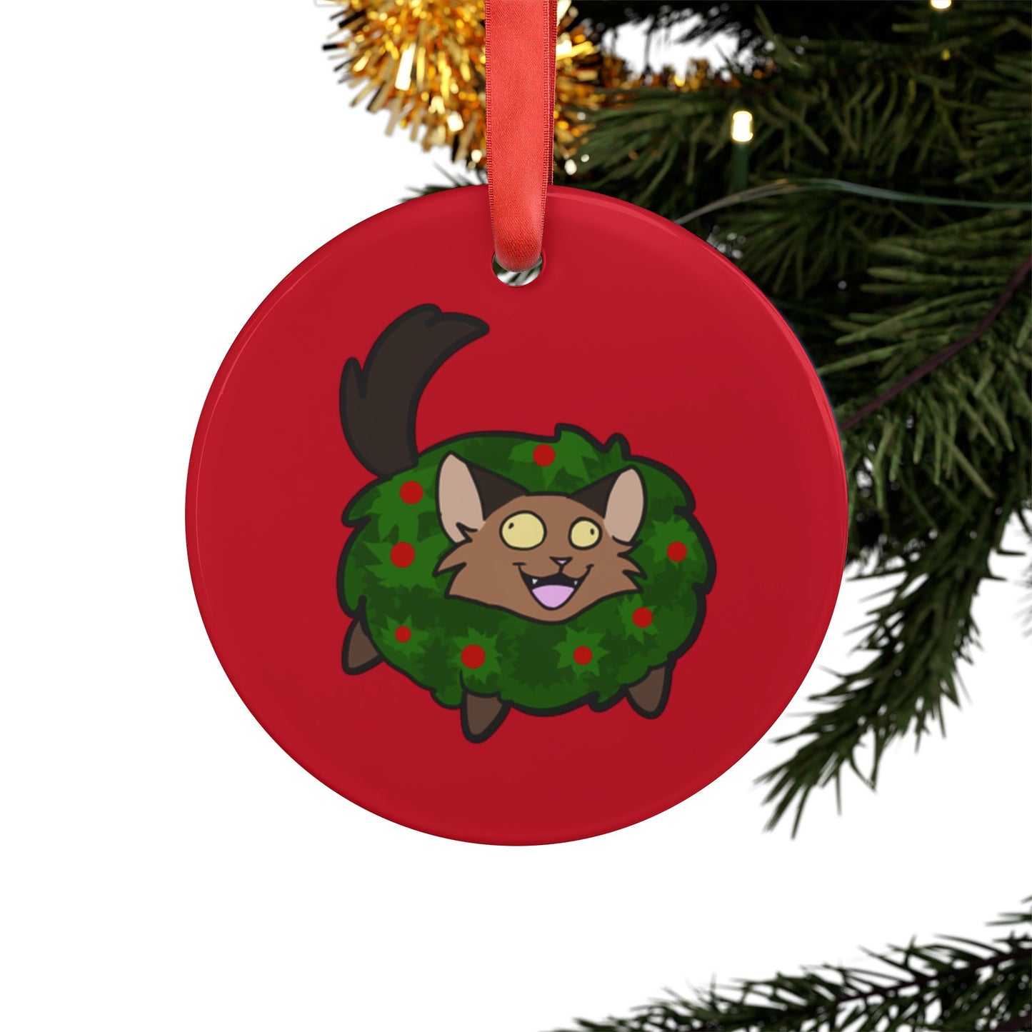 Christmas Wreath Cat Acrylic Ornament