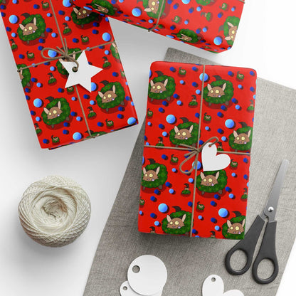 Cat Christmas Wrapping Paper - Red background