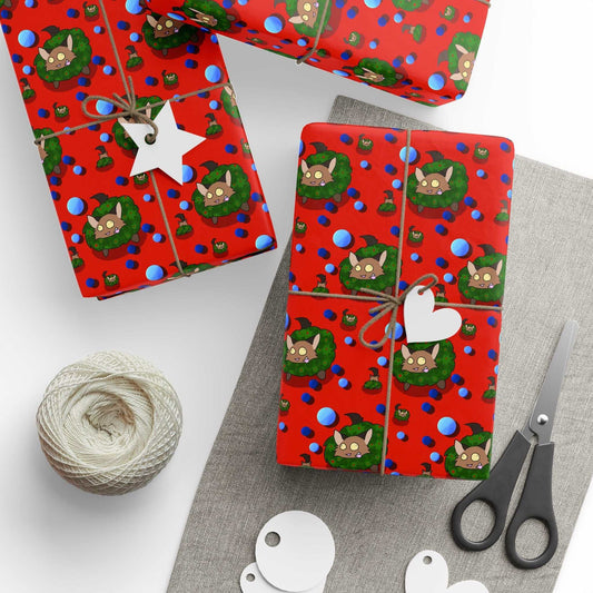 Cat Christmas Wrapping Paper - Red background
