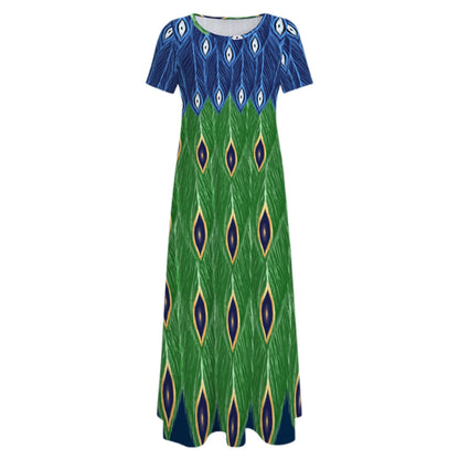 Peacock Dress- Crewneck Maxi Shortsleeve